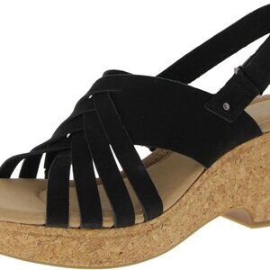 Women's Ivy Wedge Sandals Leather Size 10 Black Comfort Platform Shoes